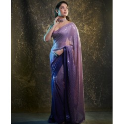 Tamanna Bhatia Deep Purple Shaded Sequence Saree